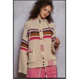 540 POL. 🩷 Striped Multicolor Hooded Cardigan